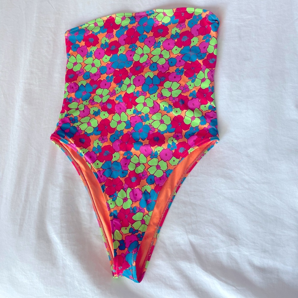 Floral High-Waist One-Piece Swimsuit in Bright Multi